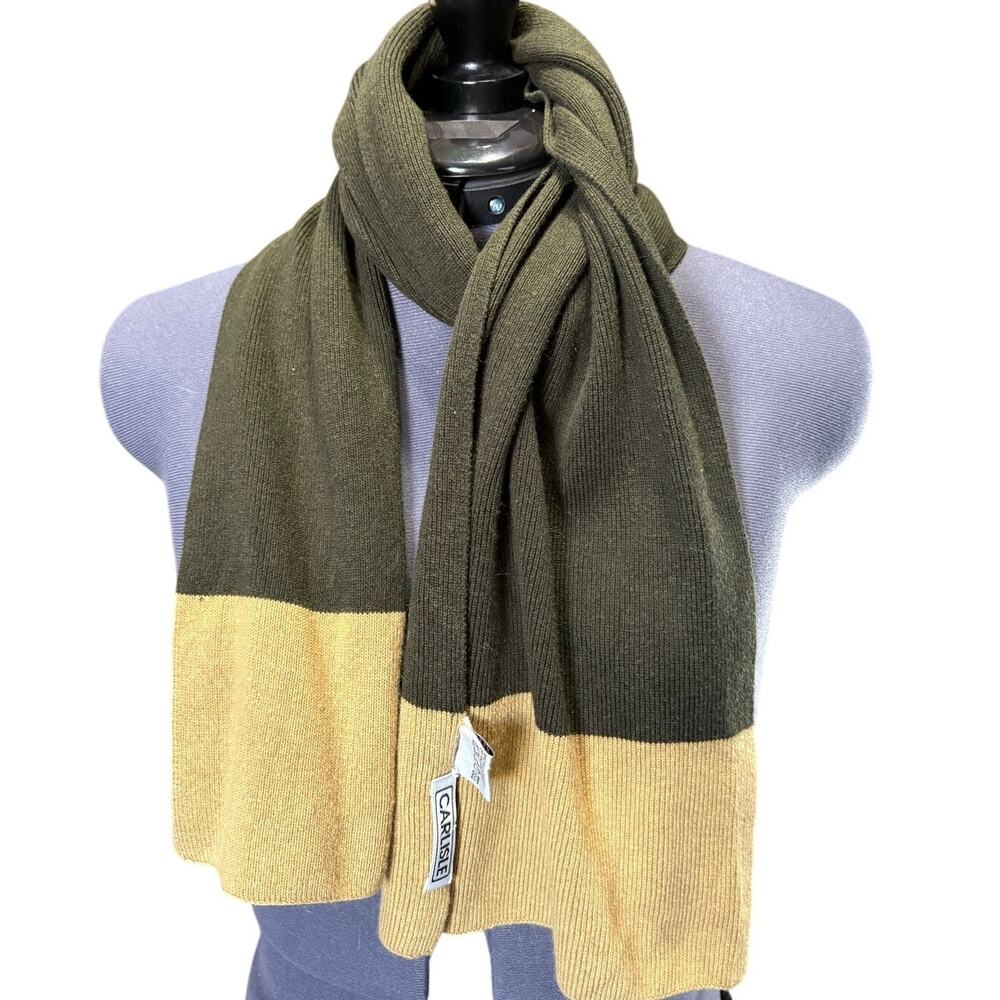 VTG Carlisle 85% silk / 15% cashmere winter scarf Army Green / Yellow 56 x 10